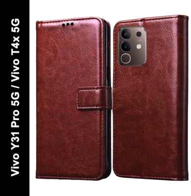 Krumholz Flip Cover for Vivo Y31 Pro 5G, vivo T4x 5G(Brown, Dual Protection, Pack of: 1)