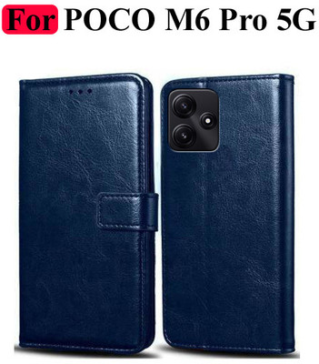 Turncoat Flip Cover for POCO M6 Pro 5G(Blue, Grip Case, Pack of: 1)