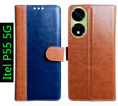 Toklot Flip Cover for Itel P55 5G(Brown, Pack of: 1)