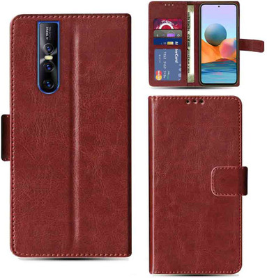 Kalua Mall Flip Cover for Vivo V15 Pro phone flip cover | Vivo 1818 phone flip cover | Brown(Brown, Magnetic Case, Pack of: 1)