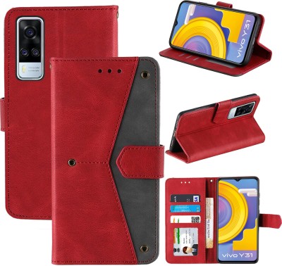 Autofocus Flip Cover for Vivo Y31(Red, Camera Bump Protector, Pack of: 1)