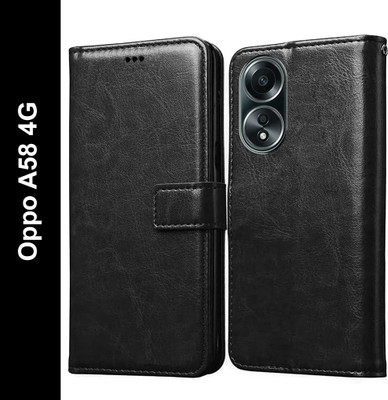 Casotec Flip Cover for Oppo A58 4G(Black, Pack of: 1)