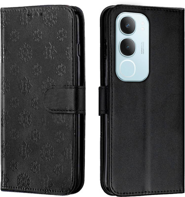 Ascensify Flip Cover for Vivo Y19s 5G Floral Pattern, Magnetic Closure, Shockproof Wallet Case(Black, Card Holder, Pack of: 1)