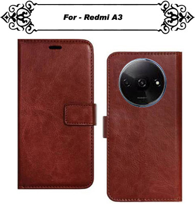 Asmart Flip Cover for Redmi A3(Brown, Pack of: 1)