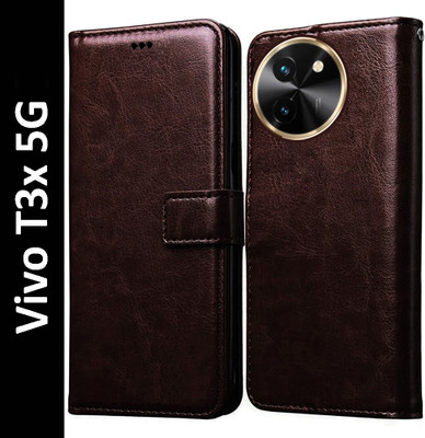 Casotec Flip Cover for Vivo T3x 5G(Brown, Pack of: 1)