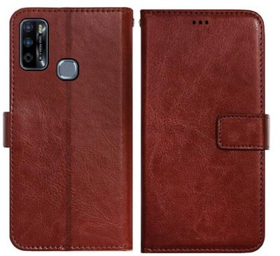 Loopee Flip Cover for Infinix Smart 4 Plus, Model X680D Premium Leather Finish, with Card Pockets, Wallet Stand(Brown, Grip Case, Pack of: 1)