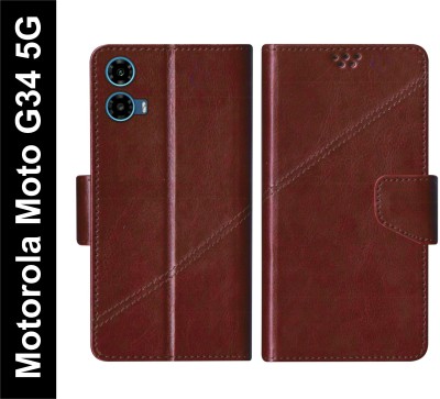SBMS Flip Cover for Motorola Moto G34 5G(Brown, Shock Proof, Pack of: 1)