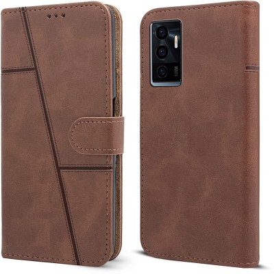 spaziogold Flip Cover for Vivo Y75 4G(Premium Leather Material | 360-Degree Protection | Card Slots and Wallet)(Brown, Dual Protection, Pack of: 1)