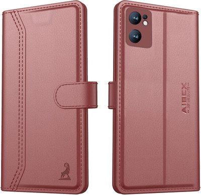 AIBEX Flip Cover for Oppo Reno 7 5G| Premium Leather Finish | Magnetic Closure | Kickstand Feature | Shockproof(Brown, Magnetic Case, Pack of: 1)