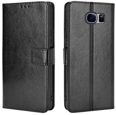 AKSP Flip Cover for Samsung Galaxy S7 Edge Genuine Leather Finish & Designer Button(Black, Dual Protection, Pack of: 1)