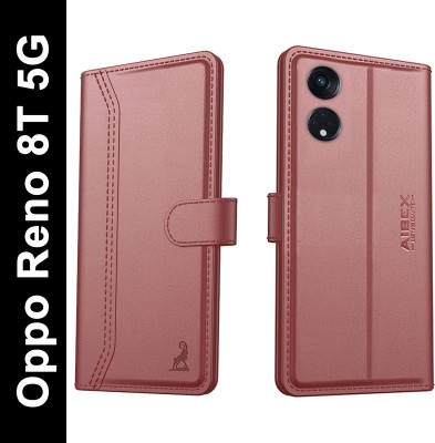 AIBEX Flip Cover for Oppo Reno 8T 5G|Vegan PU Leather |Foldable Stand & Pocket |Magnetic Closure(Brown, Cases with Holder, Pack of: 1)