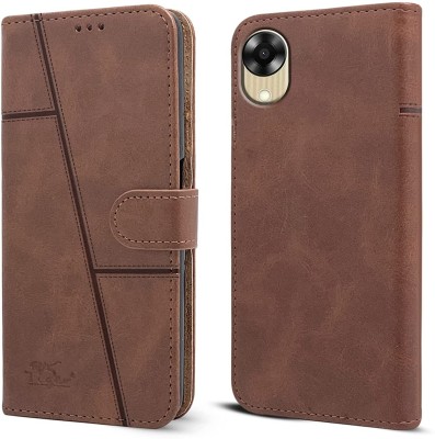 NIMMIKA ENTERPRISES Flip Cover for Oppo A17k(Premium leather material | 360-degree protection | Card slots and pockets)(Brown, Dual Protection, Pack of: 1)