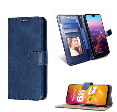 COVERBLACK Flip Cover for Tecno KM4 / Spark Go 2 | Vegan Leather Finish | Magnetic | Kickstand Wallet Case(Blue, Shock Proof, Pack of: 1)