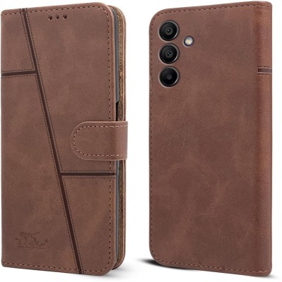 NIMMIKA ENTERPRISES Flip Cover for Samsung Galaxy A15 5G(Premium Leather Material | 360-degree protection | Stand Feature)(Brown, Dual Protection, Pack of: 1)