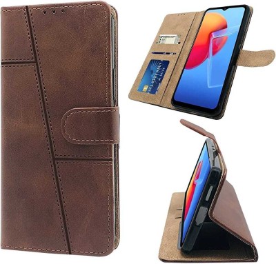 Dkbs Flip Cover for Vivo Y02, (Stitched Leather Finish), Wallet Card Slots, Magnetic Closure, Foldable Stand(Brown, Magnetic Case, Pack of: 1)