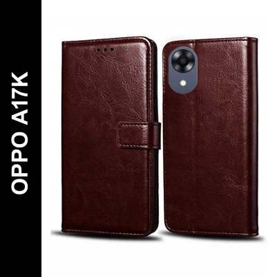 Cockcrow Flip Cover for OPPO A17K(Brown, Shock Proof, Pack of: 1)