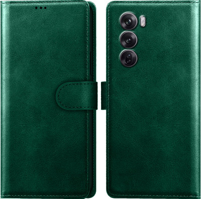 Roxel Flip Cover for Oppo Reno 12 Pro 5G |Vegan PU Leather |Foldable Stand & Pocket |Magnetic Closure(Green, Dual Protection, Pack of: 1)