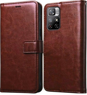 Slugabed Flip Cover for Poco M4 Pro 5G, Mi Redmi Note 11T 5G(Brown, Magnetic Case, Pack of: 1)