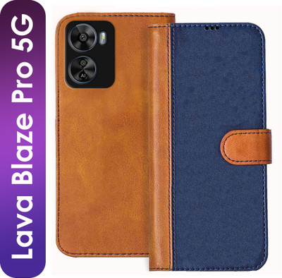 Knotyy Flip Cover for LAVA Blaze Pro 5G(Blue, Brown, Pack of: 1)