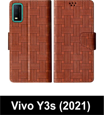 SScase Flip Cover for Vivo Y3s (2021)(Brown, Shock Proof, Pack of: 1)