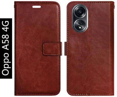 Toklot Flip Cover for Oppo A58 4G(Brown, Pack of: 1)