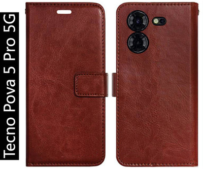 Toklot Flip Cover for Tecno Pova 5 Pro 5G(Brown, Pack of: 1)