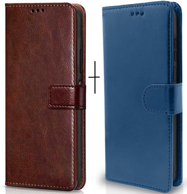Ridhaniyaa Flip Cover for Redmi 12 4G, Mi Redmi 12 5G, Poco M6 Pro 5G(Brown, Blue, Dual Protection, Pack of: 2)