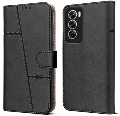 SnapStar Flip Cover for Oppo Reno 12 Pro 5G(Premium Leather Material | Built-in Stand | Card Slots and Wallet)(Black, Dual Protection, Pack of: 1)