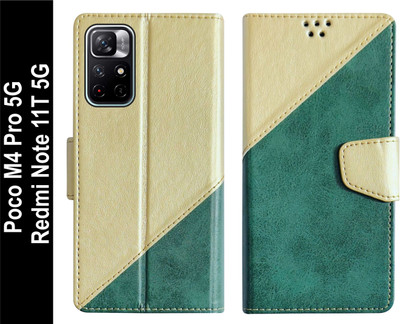 SBMS Flip Cover for Redmi Note 11T 5G / Poco M4 Pro 5G Back Cover Case(Green, Shock Proof, Pack of: 1)