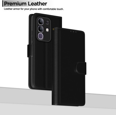 SUPER-ME Flip Cover for VIVO T4X 5G | Heavy Magnet | Scratch-Free Vegan Leather | 3 Pockets | Best Fit(Black, Dual Protection, Pack of: 1)