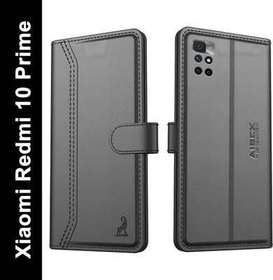 AIBEX Flip Cover for Redmi 10 Prime| Premium Leather Finish | Magnetic Closure | Kickstand Feature | Shockproof(Black, Magnetic Case, Pack of: 1)