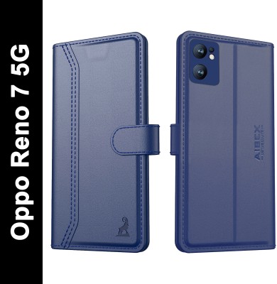 AIBEX Flip Cover for Oppo Reno 7 5G|Vegan PU Leather |Foldable Stand & Pocket(Blue, Cases with Holder, Pack of: 1)