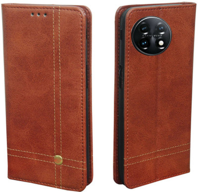 PAKME XUSIVE Flip Cover for Leather Case Wallet Magnetic For OnePlus 11R 5G - Magnetic Brown(Brown, Dual Protection)