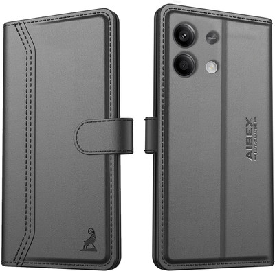 AIBEX Flip Cover for Redmi Note 13 5G |Premium Leather Finish | Magnetic Closure | Kickstand Feature(Black, Magnetic Case, Pack of: 1)