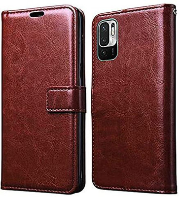 Evett Flip Cover for Redmi Note 10T 5G Leather Vintage Flip Wallet Case Media Veiw Stand(Brown, Shock Proof, Pack of: 1)