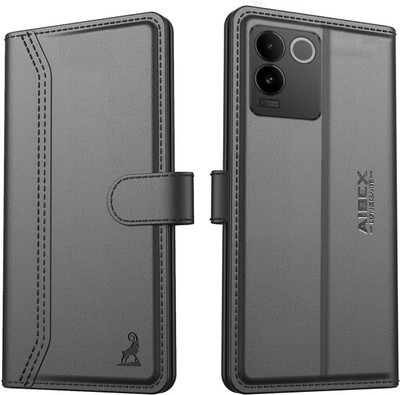 AIBEX Flip Cover for Vivo T2 Pro 5G / IQOO Z7 Pro 5G| Premium Leather Finish | Magnetic Closure | Kickstand(Black, Magnetic Case, Pack of: 1)