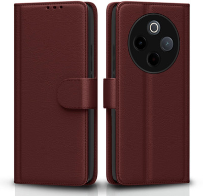 SUPER-ME Flip Cover for VIVO Y300 PRO 5G / VIVO T4 / IQ00Z10 5G | Heavy Magnet | Vegan Leather | 3 Pockets |(Brown, Dual Protection, Pack of: 1)