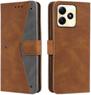 Aarov Flip Cover for POCO M6 Pro 5G, MZB0EQKIN, MZB0EPSIN, MZB0G53IN, MZB0G54IN, MZB0F1DIN(Brown, Dual Protection)