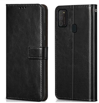AKSP Flip Cover for Samsung Galaxy M31 Genuine Leather Finish & Designer Button(Black, Dual Protection, Pack of: 1)