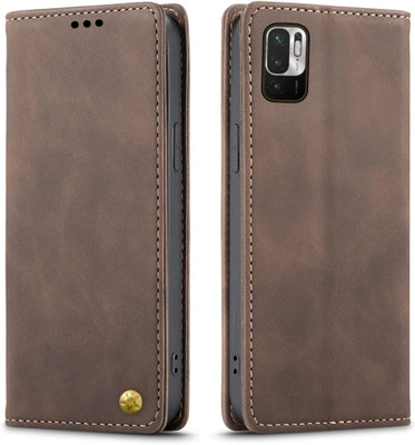 GoPerfect Flip Cover for Mi Poco M3 Pro 5G Redmi Note 10T 5G| Wallet Flip Back Cover Case(Brown, Dual Protection, Pack of: 1)