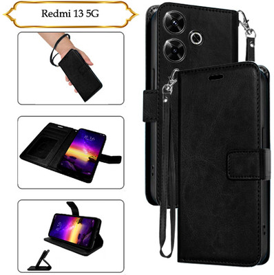 Cutemart Flip Cover for Redmi 13 5G(Black, Pack of: 1)