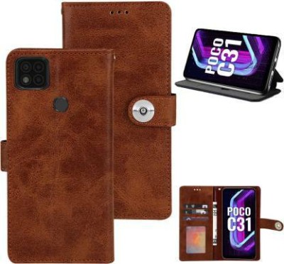 Flospy Flip Cover for POCO C31(Brown, Dual Protection, Pack of: 1)