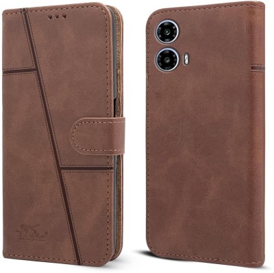 SnapStar Flip Cover for Motorola G34 5G(Premium Leather Material | Built-in Stand | Card Slots and Wallet)(Brown, Dual Protection, Pack of: 1)