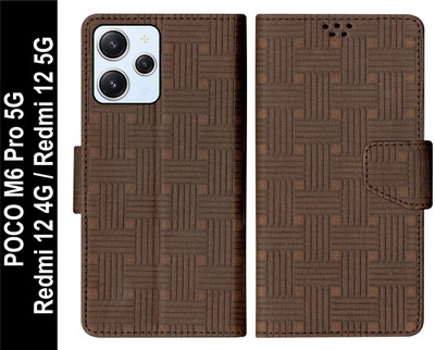 SBMS Flip Cover for POCO M6 Pro 5G / Redmi 12 5G / Redmi 12 4G Back Case(Brown, Shock Proof, Pack of: 1)