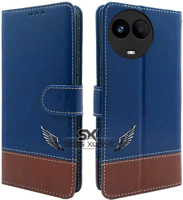 SESS XUSIVE Flip Cover for Realme Narzo 60X 5G -Dual-Color Leather Finish Wallet - Blue & Brown(Black, Dual Protection)