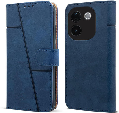 NIMMIKA ENTERPRISES Flip Cover for Vivo T3 Pro 5G(Premium Leather Material | 360-degree protection | Stand Feature)(Blue, Dual Protection, Pack of: 1)