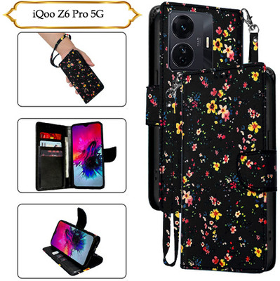 Cutemart Flip Cover for iQOO Z6 Pro 5G(Black, Pack of: 1)
