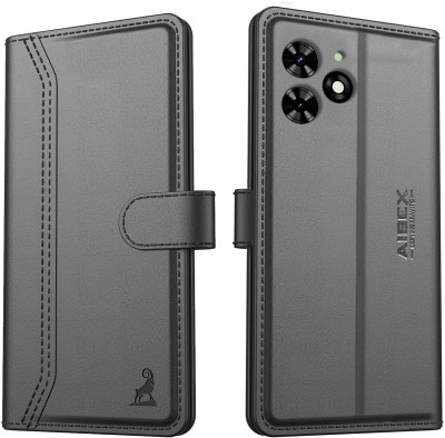 AIBEX Flip Cover for Tecno Spark Go 4G (2024)|Vegan PU Leather |Foldable Stand & Pocket |Magnetic Closure(Black, Cases with Holder, Pack of: 1)