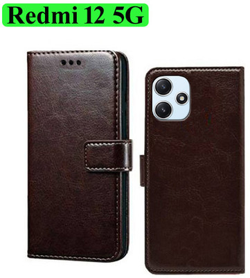 Wynhard Flip Cover for Redmi 12 5G(Brown, Grip Case, Pack of: 1)