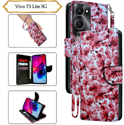 Cutemart Flip Cover for Vivo T3 Lite 5G(Red, Pack of: 1)